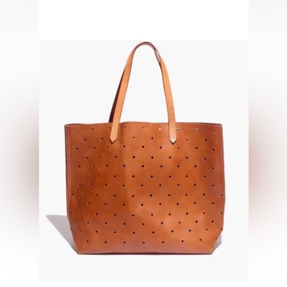 MADEWELL LEATHER TRANSPORT HOLEPUNCH TOTE BAG ENGLISH SADDLE Perforated